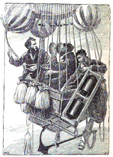 Left to right: Sivel, Tissandier and Croce-Spinelli on their fateful 1875 balloon flight. Via McClure's Magazine.