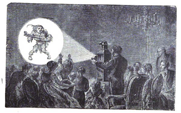 A magic lantern demonstration, from Wonders of Optics.