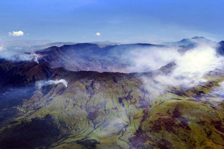 The caldera of Mount Tambora today, via Wikipedia.