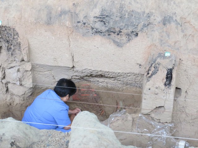 Careful unearthing of a figure.