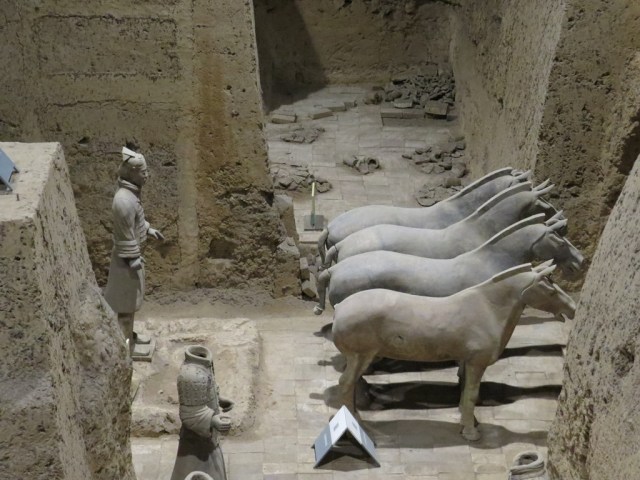 Side view of the horses pulling the ghost chariot.