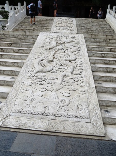 Dragon carving on the stairs.
